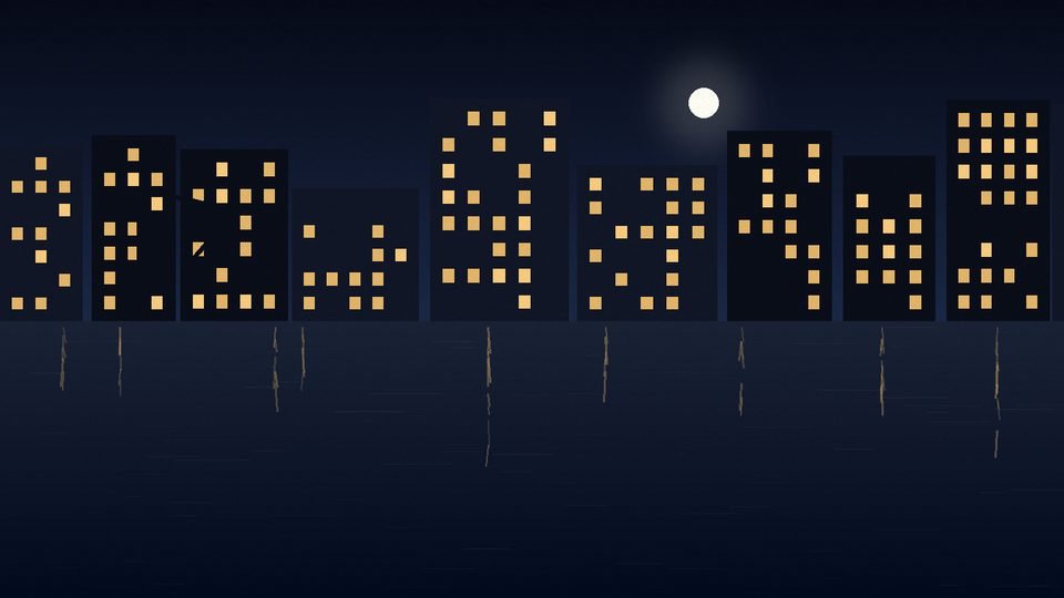 El casino flotante iluminado sobre el río